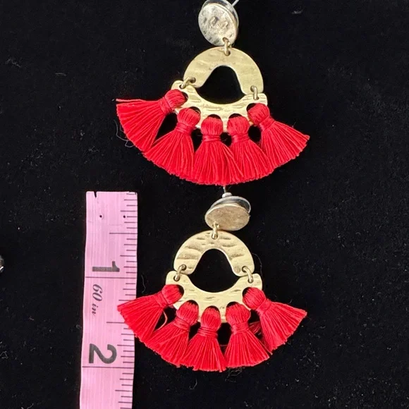 Bundle of 3 Bohemian Chandelier and Tassel Earrings Red/Maroon - Picture 2 of 5